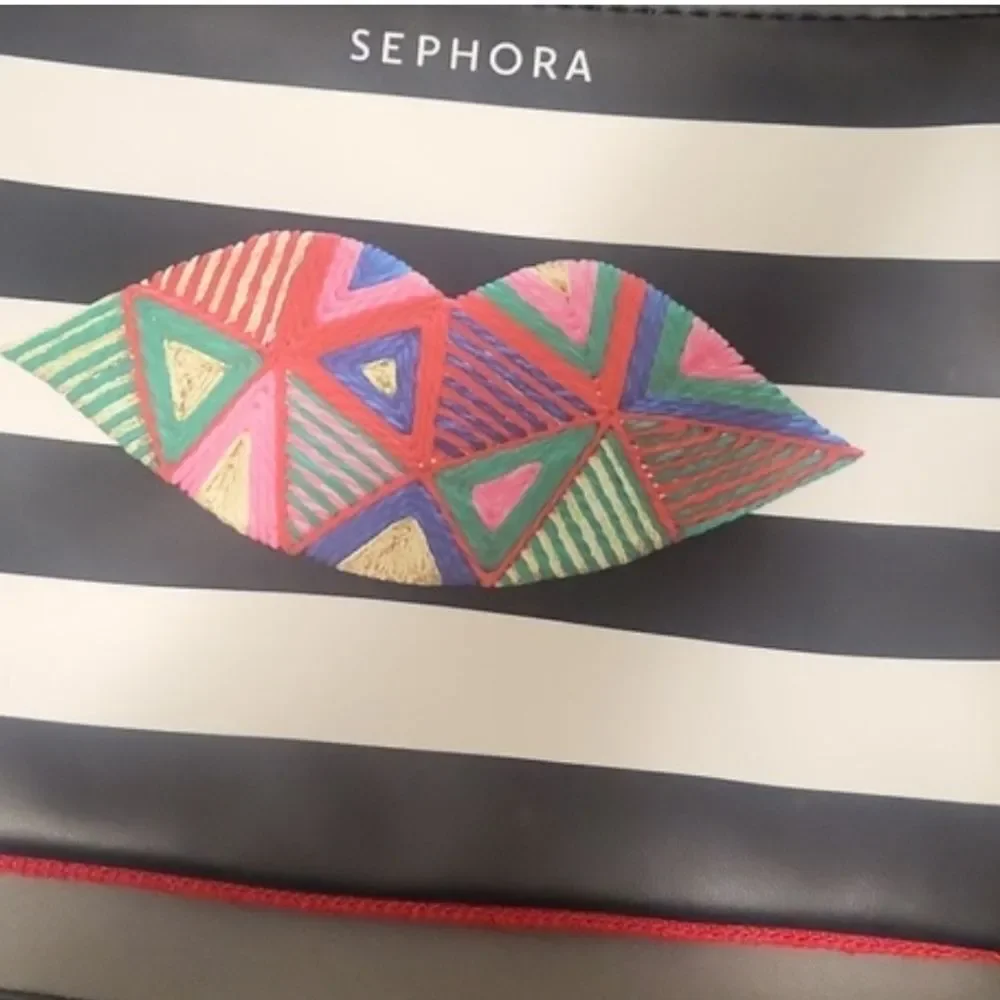Sephora Black and White Bag with Geometric Lips